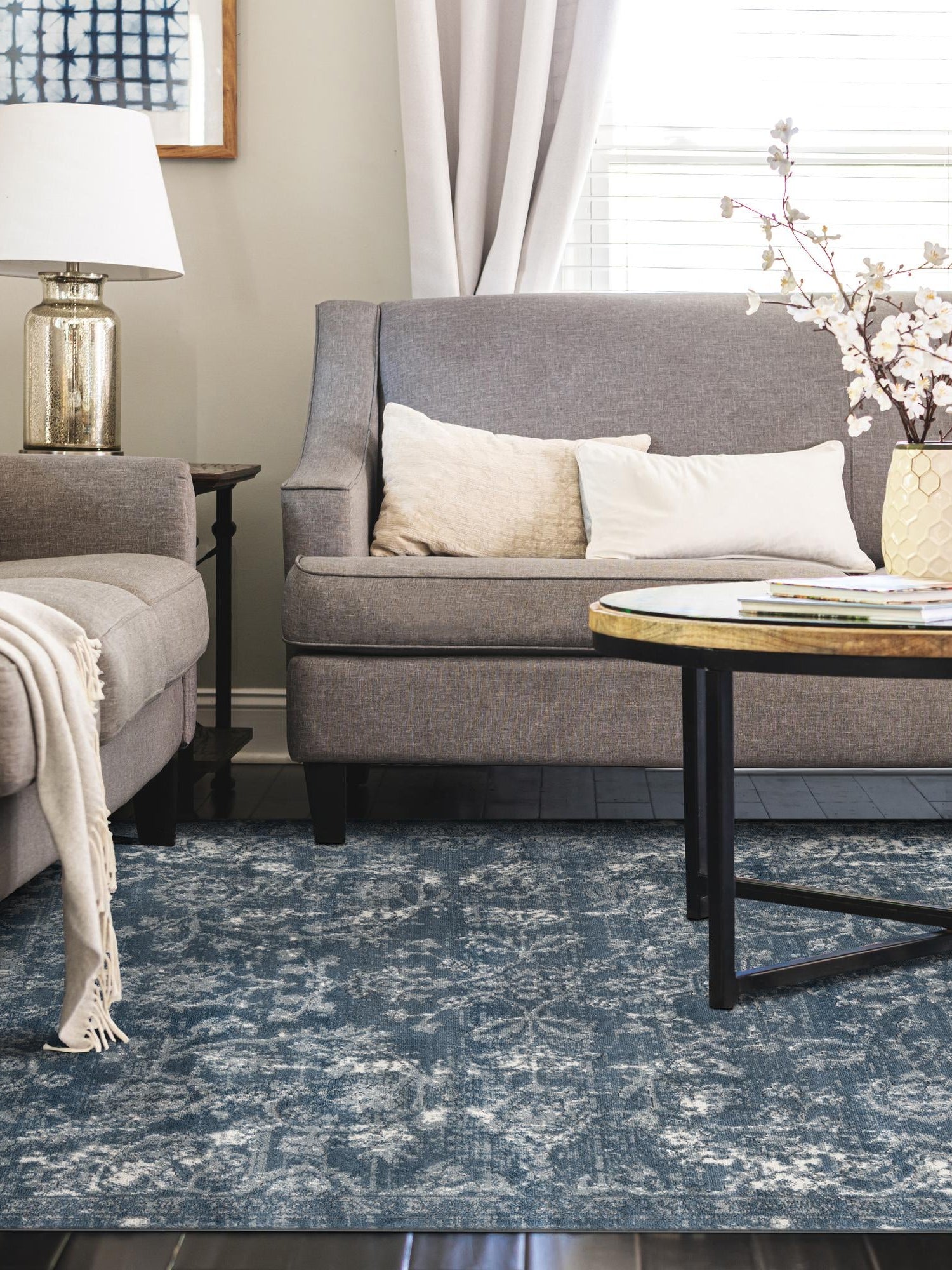 Blue 3' 1 x 5' 3 Portland Rectangle Area Rug 85% Polypropylene & 15% Polyester Vintage Distressed Traditional Carpet for Home Decor for Sale at Rug Engine