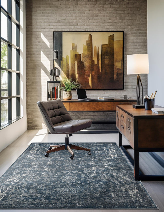 Blue 4' 1 x 6' 1 Portland Rectangle Area Rug 85% Polypropylene & 15% Polyester Vintage Distressed Traditional Carpet for Home Decor for Sale at Rug Engine