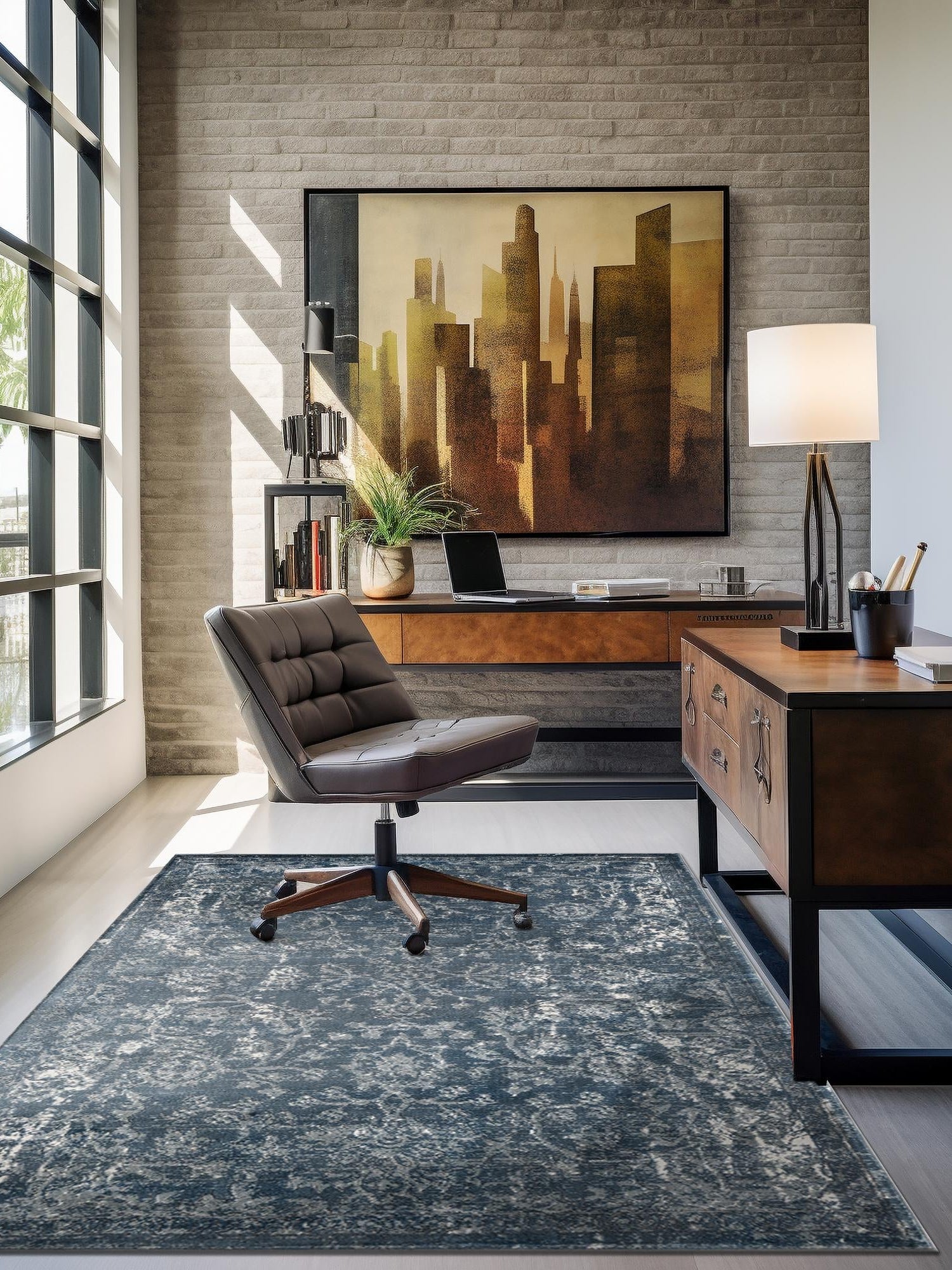 Blue 10' x 13' 1 Portland Rectangle Area Rug 85% Polypropylene & 15% Polyester Vintage Distressed Traditional Carpet for Home Decor for Sale at Rug Engine
