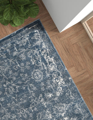 Blue 4' 1 x 6' 1 Portland Rectangle Area Rug 85% Polypropylene & 15% Polyester Vintage Distressed Traditional Carpet for Home Decor for Sale at Rug Engine