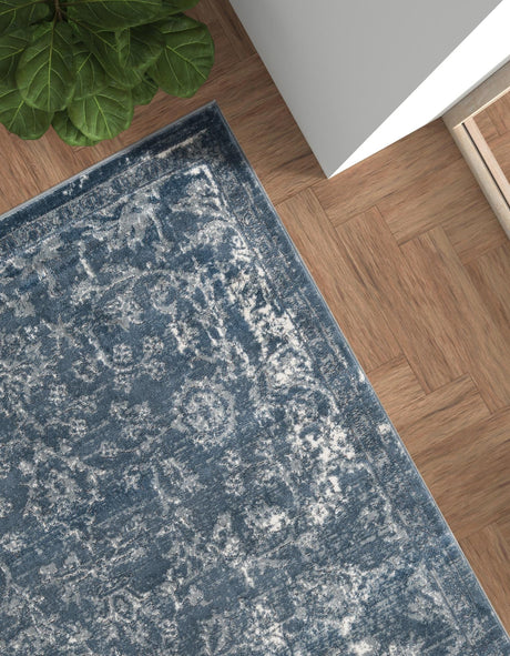 Blue 10' x 13' 1 Portland Rectangle Area Rug 85% Polypropylene & 15% Polyester Vintage Distressed Traditional Carpet for Home Decor for Sale at Rug Engine