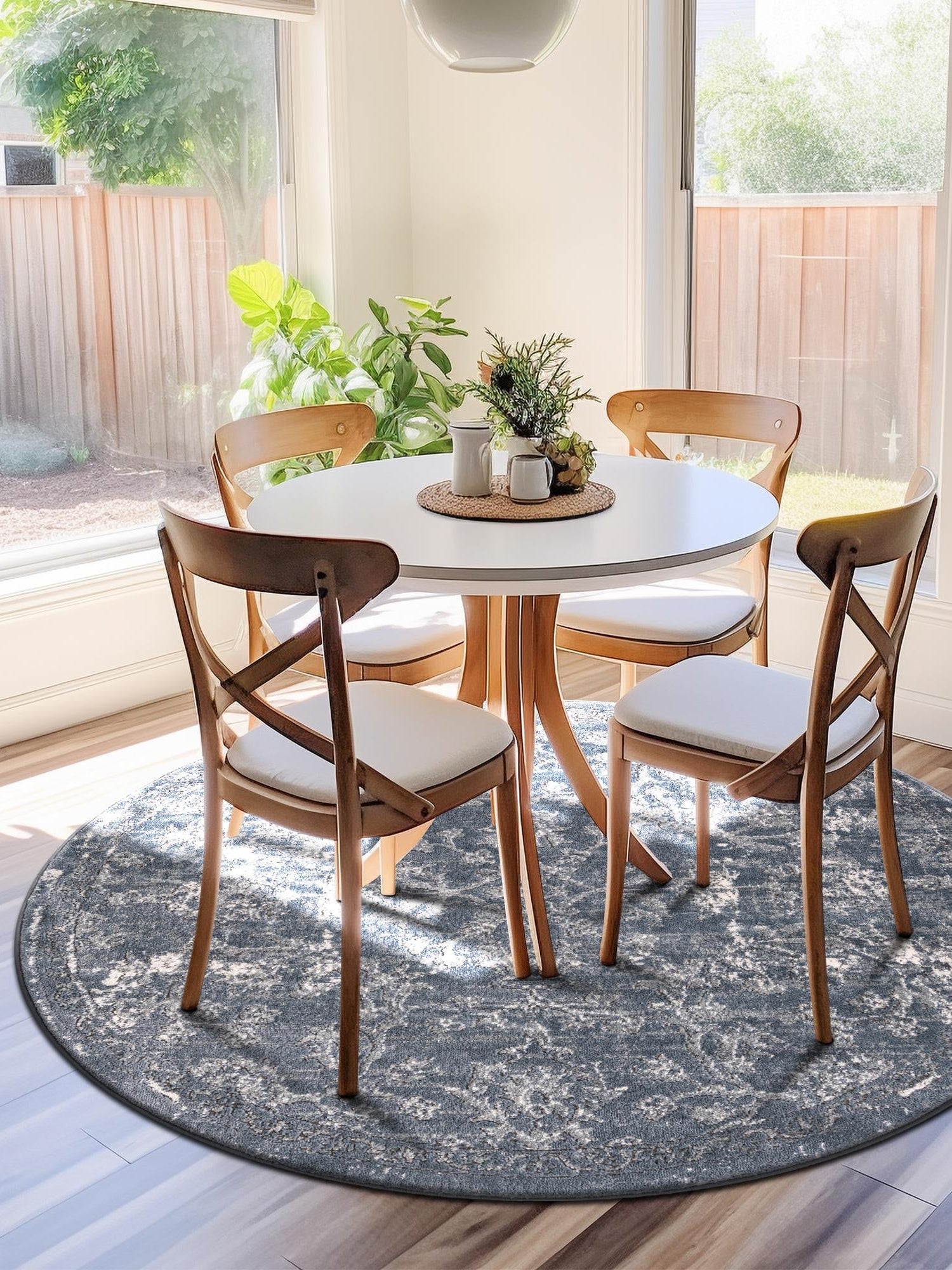 Blue 12' x 12' Portland Round Area Rug 85% Polypropylene & 15% Polyester Vintage Distressed Traditional Carpet for Home Decor for Sale at Rug Engine