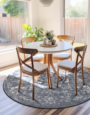 Blue 12' x 12' Portland Round Area Rug 85% Polypropylene & 15% Polyester Vintage Distressed Traditional Carpet for Home Decor for Sale at Rug Engine