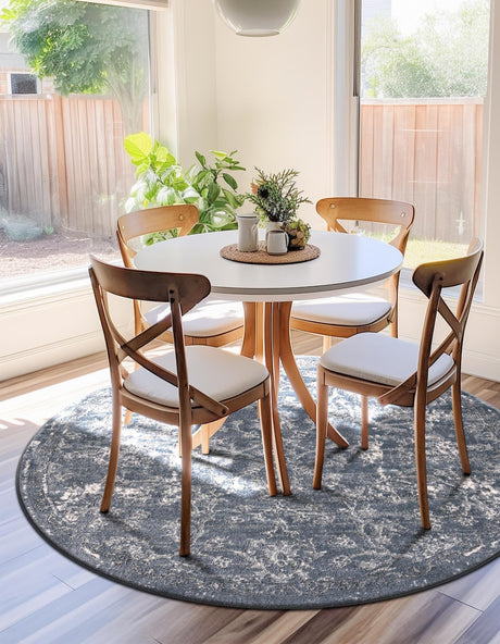 Blue 12' x 12' Portland Round Area Rug 85% Polypropylene & 15% Polyester Vintage Distressed Traditional Carpet for Home Decor for Sale at Rug Engine