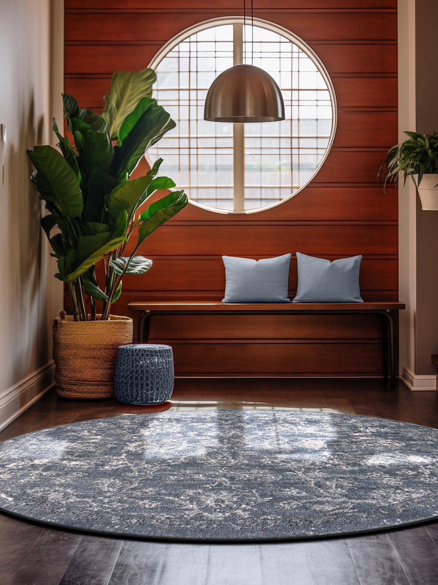 Blue 5' 3 x 5' 3 Portland Round Area Rug 85% Polypropylene & 15% Polyester Vintage Distressed Traditional Carpet for Home Decor for Sale at Rug Engine