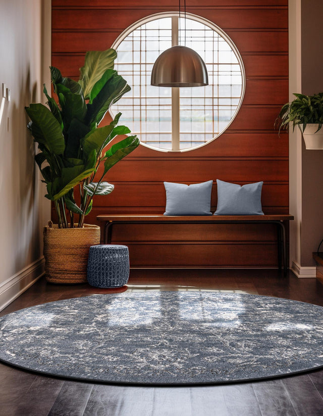 Blue 5' 3 x 5' 3 Portland Round Area Rug 85% Polypropylene & 15% Polyester Vintage Distressed Traditional Carpet for Home Decor for Sale at Rug Engine