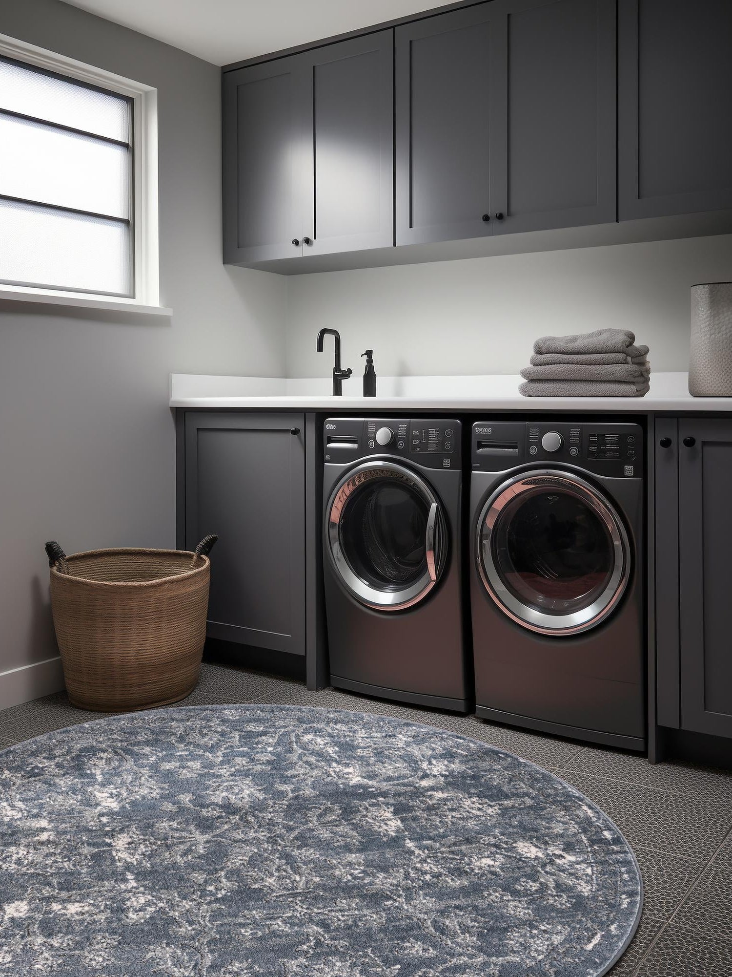 Blue 12' x 12' Portland Round Area Rug 85% Polypropylene & 15% Polyester Vintage Distressed Traditional Carpet for Home Decor for Sale at Rug Engine