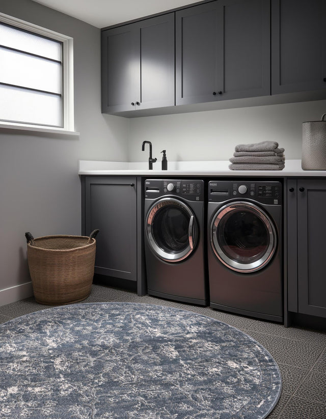 Blue 12' x 12' Portland Round Area Rug 85% Polypropylene & 15% Polyester Vintage Distressed Traditional Carpet for Home Decor for Sale at Rug Engine