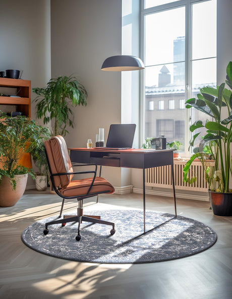 Blue 10' x 10' Portland Round Area Rug 85% Polypropylene & 15% Polyester Vintage Distressed Traditional Carpet for Home Decor for Sale at Rug Engine