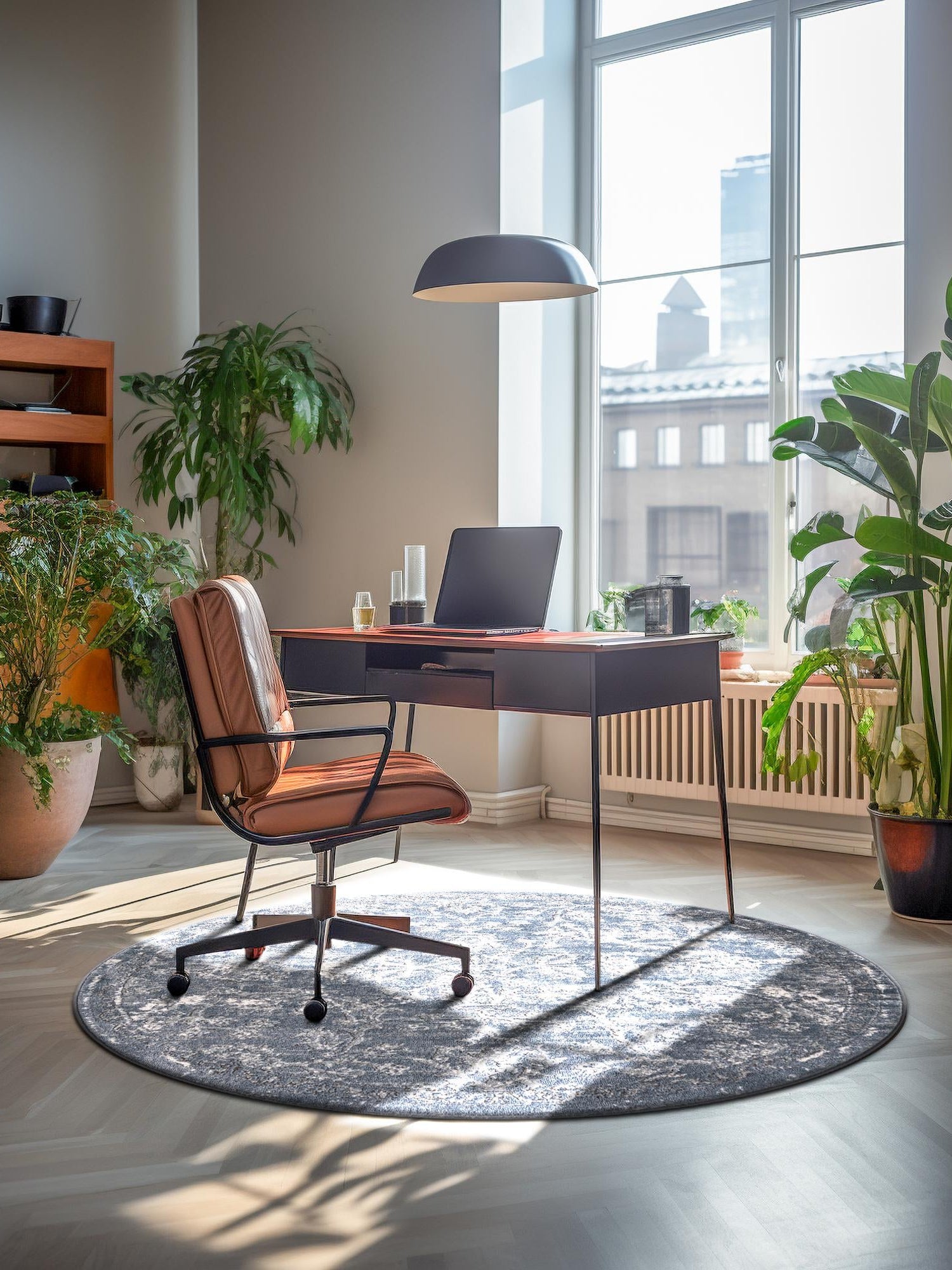 Blue 12' x 12' Portland Round Area Rug 85% Polypropylene & 15% Polyester Vintage Distressed Traditional Carpet for Home Decor for Sale at Rug Engine