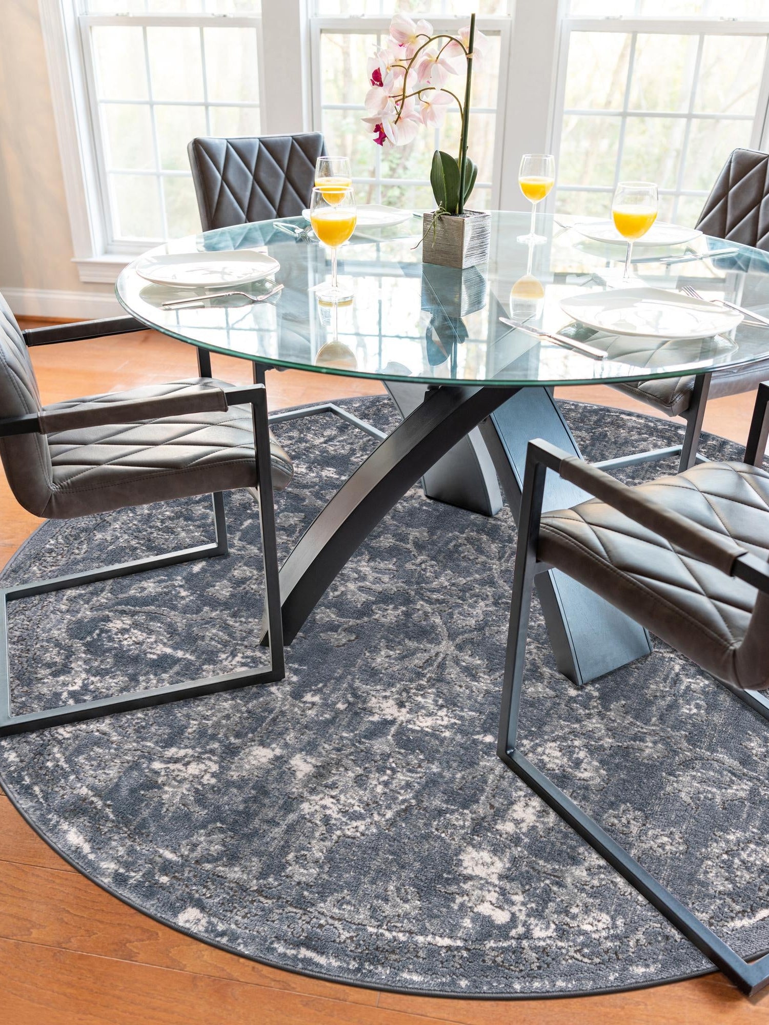 Blue 5' 3 x 5' 3 Portland Round Area Rug 85% Polypropylene & 15% Polyester Vintage Distressed Traditional Carpet for Home Decor for Sale at Rug Engine