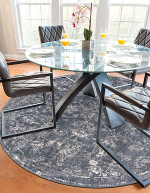 Blue 5' 3 x 5' 3 Portland Round Area Rug 85% Polypropylene & 15% Polyester Vintage Distressed Traditional Carpet for Home Decor for Sale at Rug Engine
