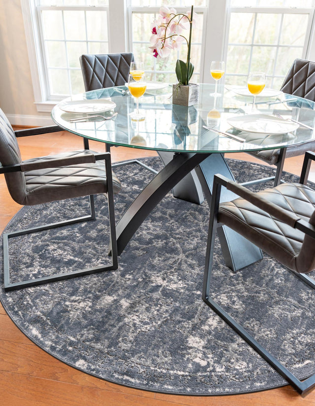 Blue 4' 1 x 4' 1 Portland Round Area Rug 85% Polypropylene & 15% Polyester Vintage Distressed Traditional Carpet for Home Decor for Sale at Rug Engine