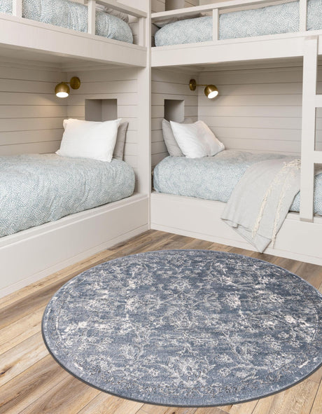 Blue 10' x 10' Portland Round Area Rug 85% Polypropylene & 15% Polyester Vintage Distressed Traditional Carpet for Home Decor for Sale at Rug Engine