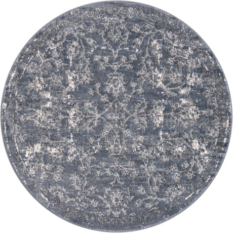 Blue 5' 3 x 5' 3 Portland Round Area Rug 85% Polypropylene & 15% Polyester Vintage Distressed Traditional Carpet for Home Decor for Sale at Rug Engine