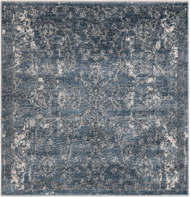 Blue 4' 1 x 4' 1 Portland Square Area Rug 85% Polypropylene & 15% Polyester Vintage Distressed Traditional Carpet for Home Decor for Sale at Rug Engine