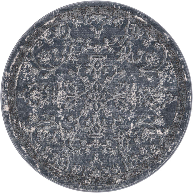 Blue 3' 1 x 3' 1 Portland Round Area Rug 85% Polypropylene & 15% Polyester Vintage Distressed Traditional Carpet for Home Decor for Sale at Rug Engine