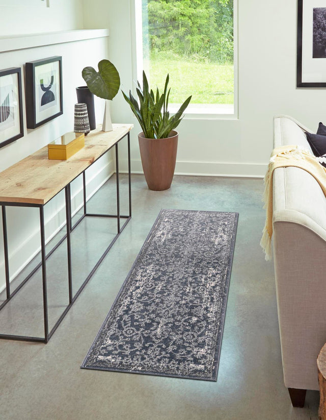 Blue 2' 7 x 10' Portland Runner Area Rug 85% Polypropylene & 15% Polyester Vintage Distressed Traditional Carpet for Home Decor for Sale at Rug Engine