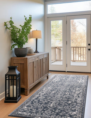 Blue 2' 7 x 10' Portland Runner Area Rug 85% Polypropylene & 15% Polyester Vintage Distressed Traditional Carpet for Home Decor for Sale at Rug Engine