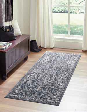 Blue 2' 7 x 10' Portland Runner Area Rug 85% Polypropylene & 15% Polyester Vintage Distressed Traditional Carpet for Home Decor for Sale at Rug Engine