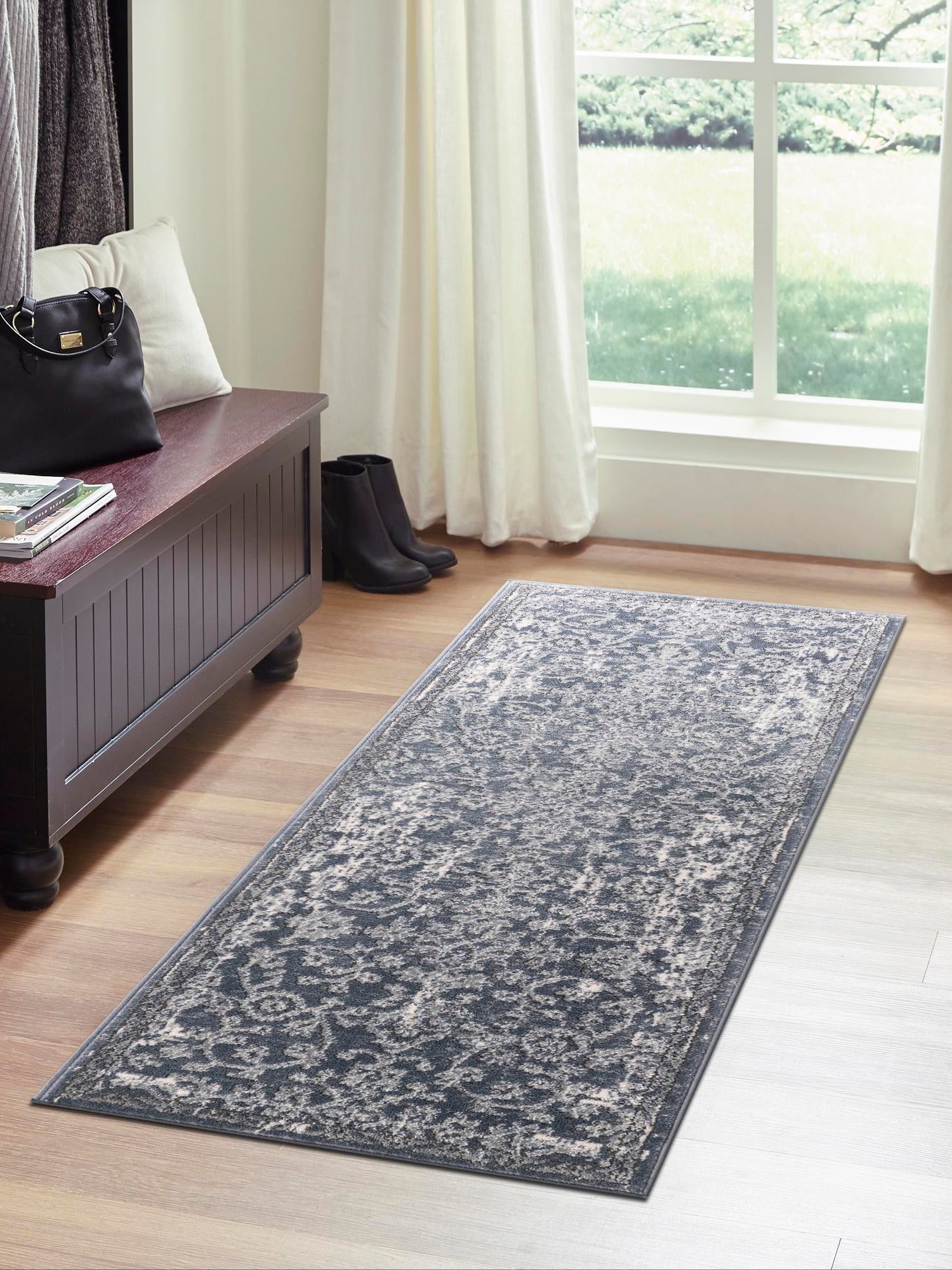 Blue 2' x 5' 3 Portland Runner Area Rug 85% Polypropylene & 15% Polyester Vintage Distressed Traditional Carpet for Home Decor for Sale at Rug Engine