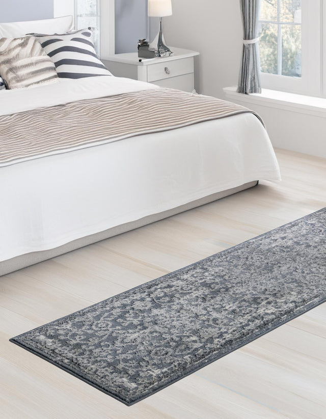 Blue 2' 2 x 12' Portland Runner Area Rug 85% Polypropylene & 15% Polyester Vintage Distressed Traditional Carpet for Home Decor for Sale at Rug Engine