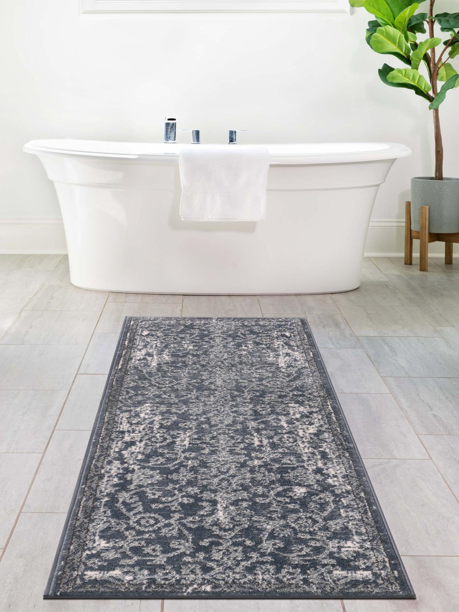 Blue 2' 7 x 10' Portland Runner Area Rug 85% Polypropylene & 15% Polyester Vintage Distressed Traditional Carpet for Home Decor for Sale at Rug Engine
