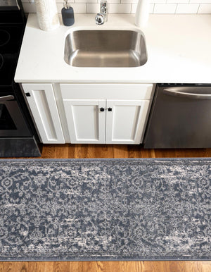 Blue 2' 7 x 10' Portland Runner Area Rug 85% Polypropylene & 15% Polyester Vintage Distressed Traditional Carpet for Home Decor for Sale at Rug Engine