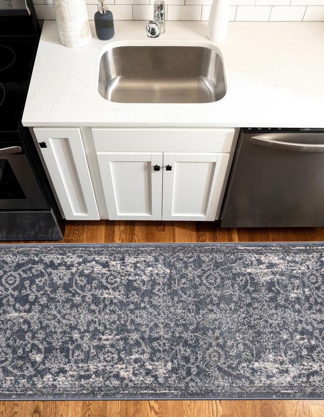 Blue 2' 7 x 10' Portland Runner Area Rug 85% Polypropylene & 15% Polyester Vintage Distressed Traditional Carpet for Home Decor for Sale at Rug Engine