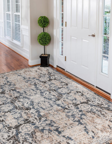 Navy Blue 5' 3 x 8' Portland Rectangle Area Rug 85% Polypropylene & 15% Polyester Vintage Distressed Traditional Carpet for Home Decor for Sale at Rug Engine