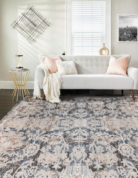 Navy Blue 5' 3 x 8' Portland Rectangle Area Rug 85% Polypropylene & 15% Polyester Vintage Distressed Traditional Carpet for Home Decor for Sale at Rug Engine
