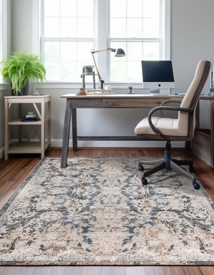 Navy Blue 5' 3 x 8' Portland Rectangle Area Rug 85% Polypropylene & 15% Polyester Vintage Distressed Traditional Carpet for Home Decor for Sale at Rug Engine