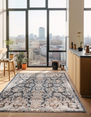 Navy Blue 5' 3 x 8' Portland Rectangle Area Rug 85% Polypropylene & 15% Polyester Vintage Distressed Traditional Carpet for Home Decor for Sale at Rug Engine