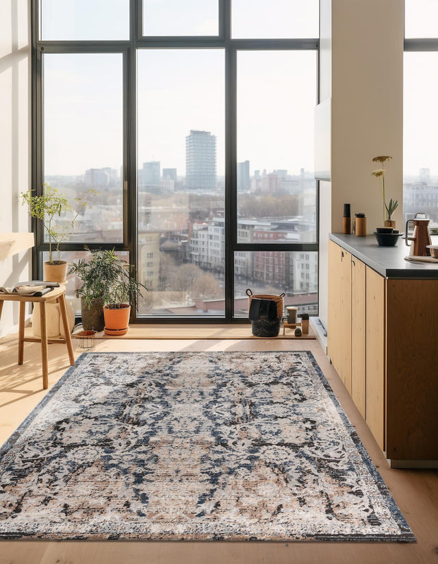 Navy Blue 5' 3 x 8' Portland Rectangle Area Rug 85% Polypropylene & 15% Polyester Vintage Distressed Traditional Carpet for Home Decor for Sale at Rug Engine