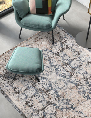 Navy Blue 5' 3 x 8' Portland Rectangle Area Rug 85% Polypropylene & 15% Polyester Vintage Distressed Traditional Carpet for Home Decor for Sale at Rug Engine