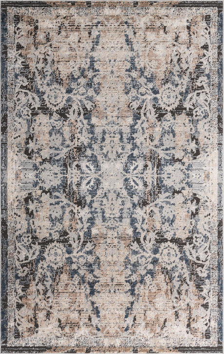 Navy Blue 5' 3 x 8' Portland Rectangle Area Rug 85% Polypropylene & 15% Polyester Vintage Distressed Traditional Carpet for Home Decor for Sale at Rug Engine