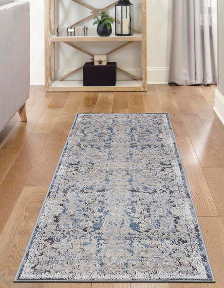 Navy Blue 2' 7 x 12' Portland Runner Area Rug 85% Polypropylene & 15% Polyester Vintage Distressed Traditional Carpet for Home Decor for Sale at Rug Engine