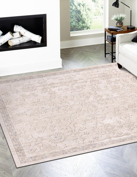 Ivory 7' 10 x 7' 10 Portland Square Area Rug 85% Polypropylene & 15% Polyester Vintage Distressed Traditional Carpet for Home Decor for Sale at Rug Engine