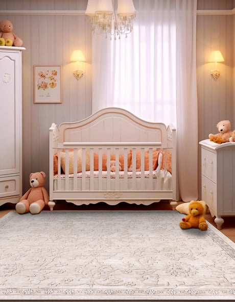 Ivory 7' 10 x 7' 10 Portland Square Area Rug 85% Polypropylene & 15% Polyester Vintage Distressed Traditional Carpet for Home Decor for Sale at Rug Engine