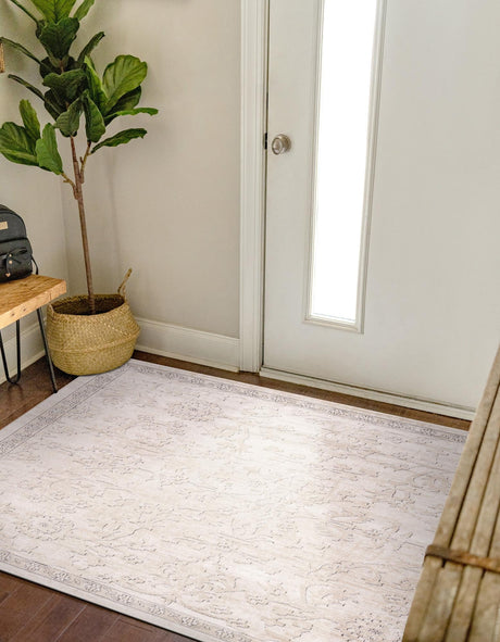 Ivory 7' 10 x 7' 10 Portland Square Area Rug 85% Polypropylene & 15% Polyester Vintage Distressed Traditional Carpet for Home Decor for Sale at Rug Engine