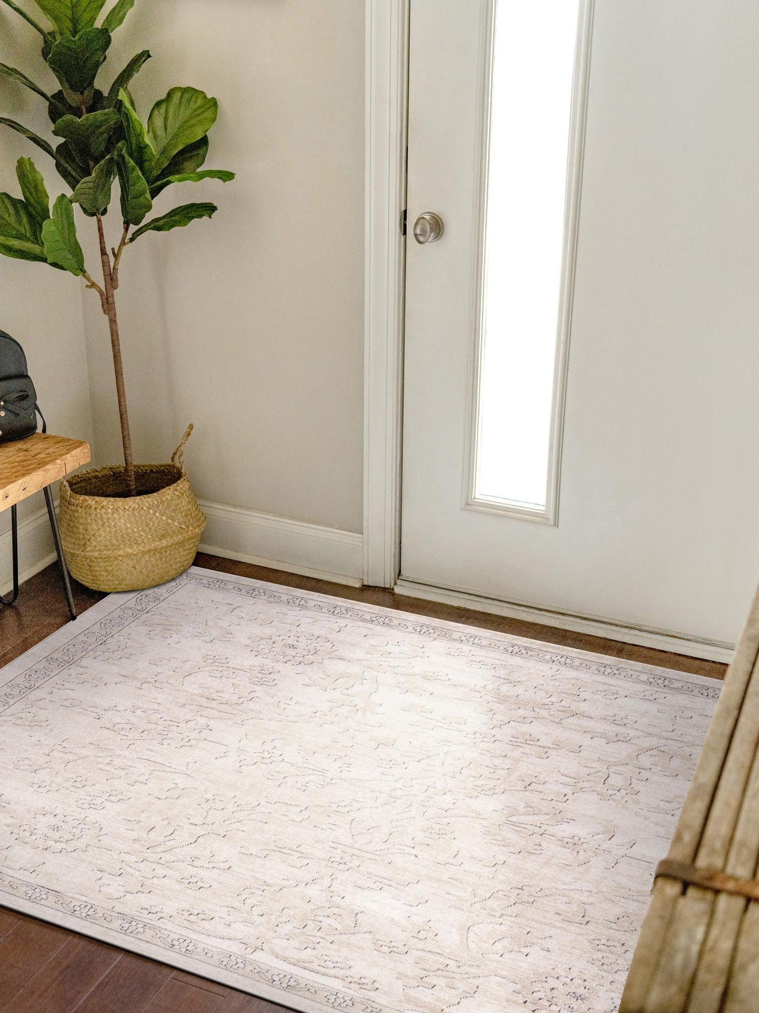 Ivory 4' 1 x 4' 1 Portland Square Area Rug 85% Polypropylene & 15% Polyester Vintage Distressed Traditional Carpet for Home Decor for Sale at Rug Engine