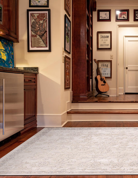 Ivory 7' 10 x 7' 10 Portland Square Area Rug 85% Polypropylene & 15% Polyester Vintage Distressed Traditional Carpet for Home Decor for Sale at Rug Engine