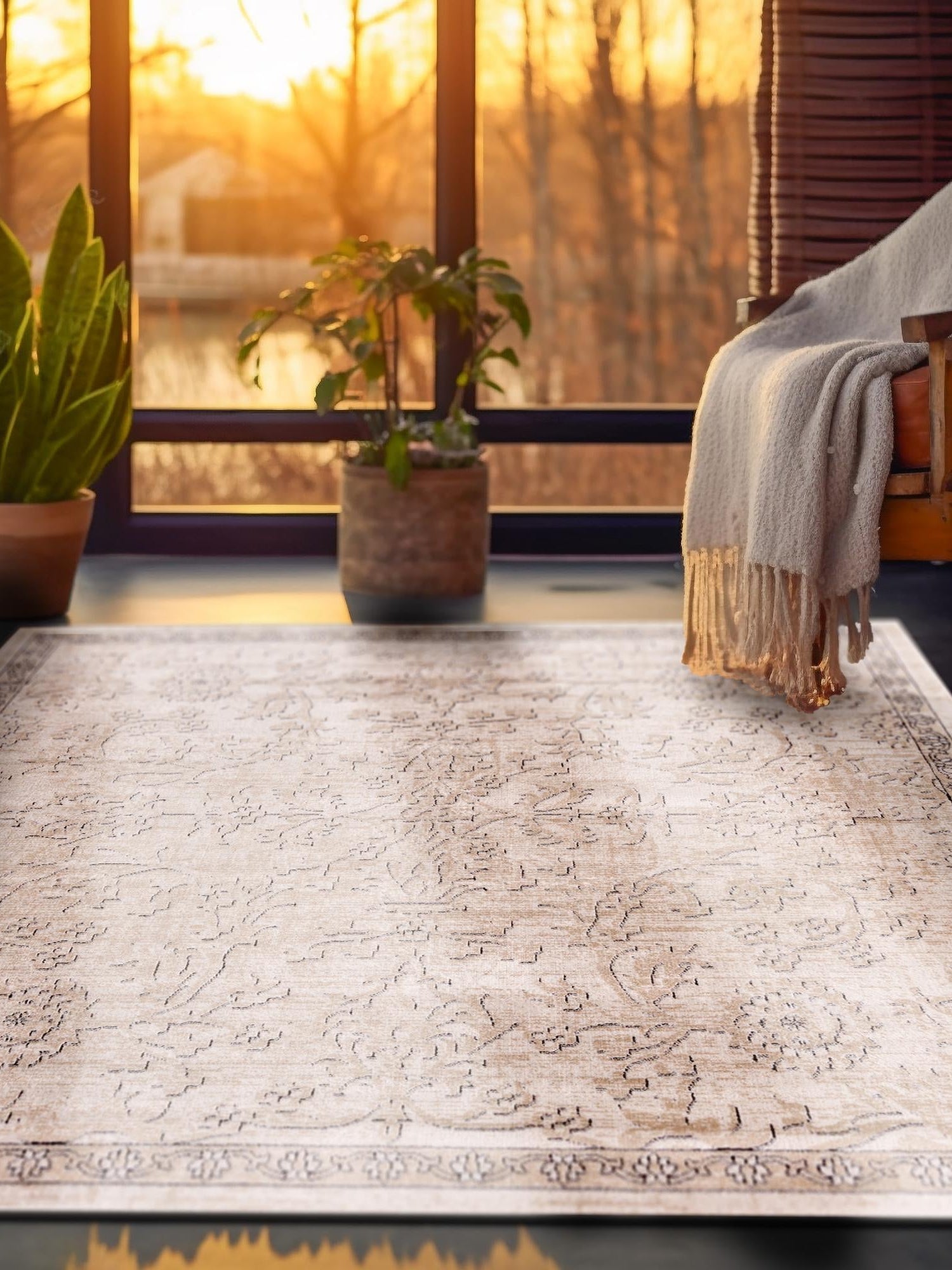 Ivory 4' 1 x 4' 1 Portland Square Area Rug 85% Polypropylene & 15% Polyester Vintage Distressed Traditional Carpet for Home Decor for Sale at Rug Engine