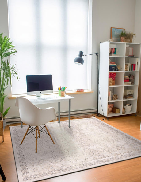 Ivory 7' 10 x 7' 10 Portland Square Area Rug 85% Polypropylene & 15% Polyester Vintage Distressed Traditional Carpet for Home Decor for Sale at Rug Engine