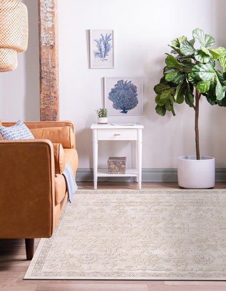 Ivory 7' 10 x 7' 10 Portland Square Area Rug 85% Polypropylene & 15% Polyester Vintage Distressed Traditional Carpet for Home Decor for Sale at Rug Engine