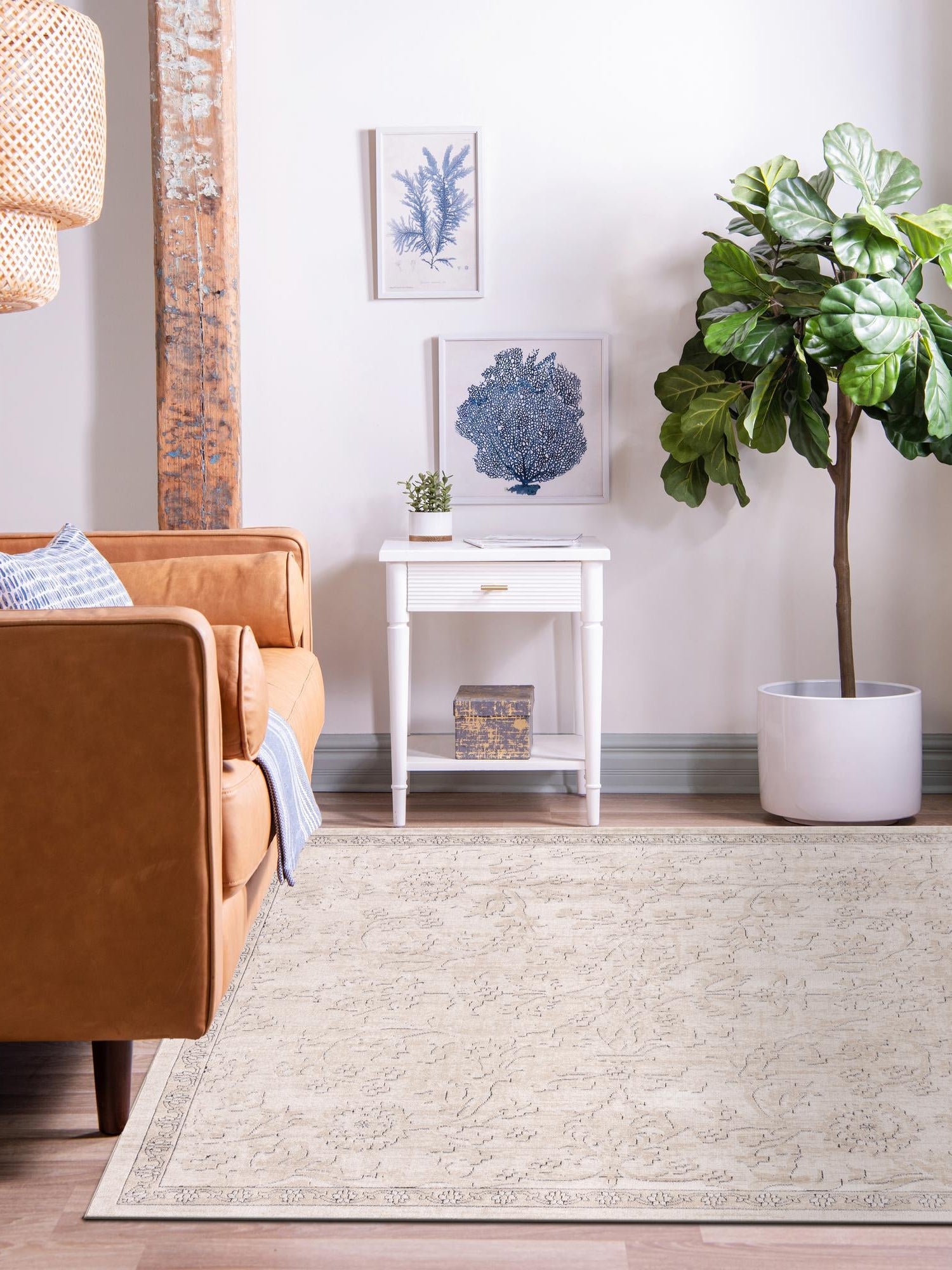 Ivory 4' 1 x 4' 1 Portland Square Area Rug 85% Polypropylene & 15% Polyester Vintage Distressed Traditional Carpet for Home Decor for Sale at Rug Engine