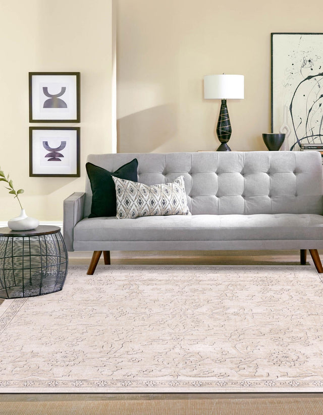 Ivory 7' 10 x 7' 10 Portland Square Area Rug 85% Polypropylene & 15% Polyester Vintage Distressed Traditional Carpet for Home Decor for Sale at Rug Engine