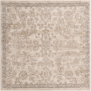 Ivory 6' 1 x 6' 1 Portland Square Area Rug 85% Polypropylene & 15% Polyester Vintage Distressed Traditional Carpet for Home Decor for Sale at Rug Engine