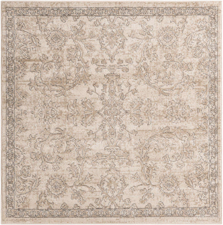 Ivory 6' 1 x 6' 1 Portland Square Area Rug 85% Polypropylene & 15% Polyester Vintage Distressed Traditional Carpet for Home Decor for Sale at Rug Engine