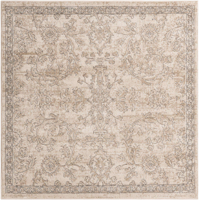 Ivory 6' 1 x 6' 1 Portland Square Area Rug 85% Polypropylene & 15% Polyester Vintage Distressed Traditional Carpet for Home Decor for Sale at Rug Engine